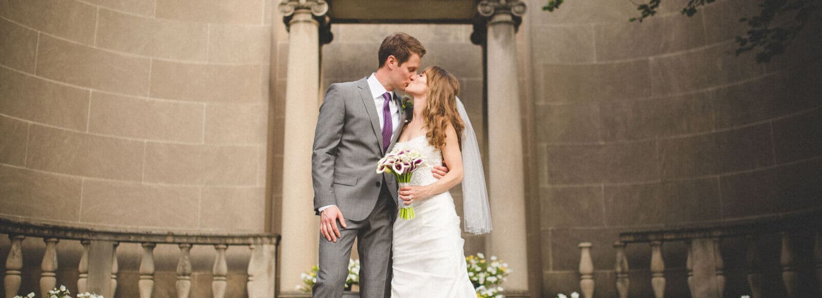 Bride and groom at hanna fountain