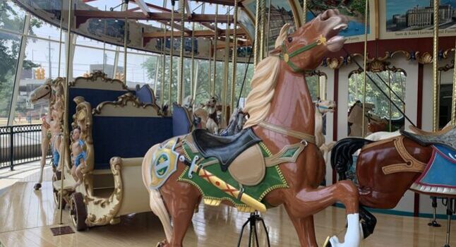 Brown horse on the Euclid Beach Park Grand Carousel
