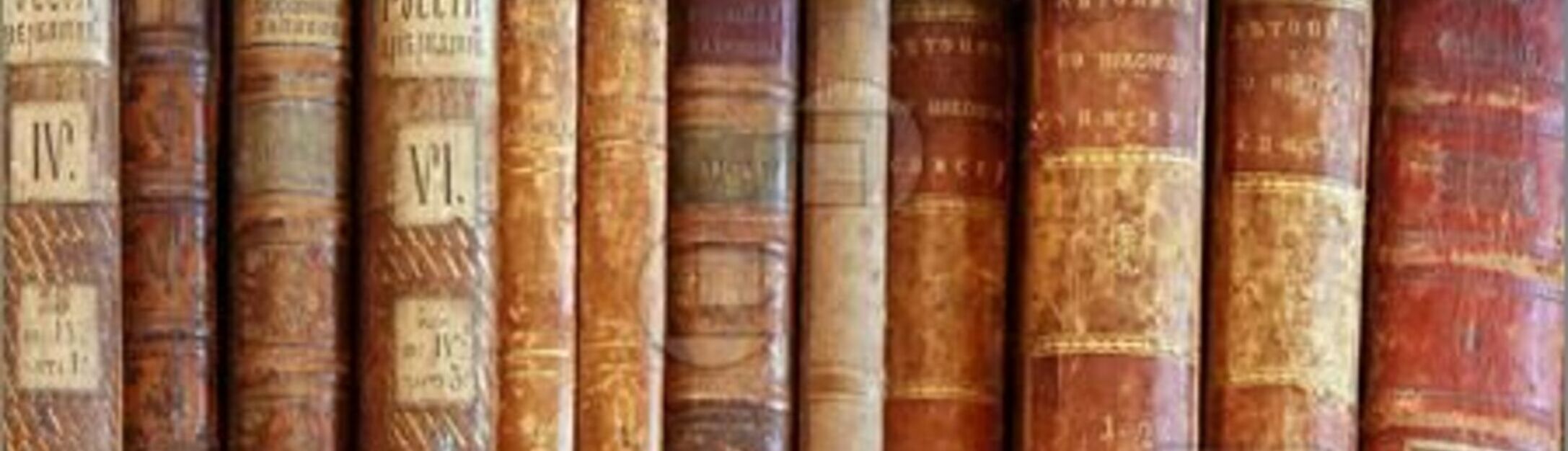 Row old books cover spines 8444892